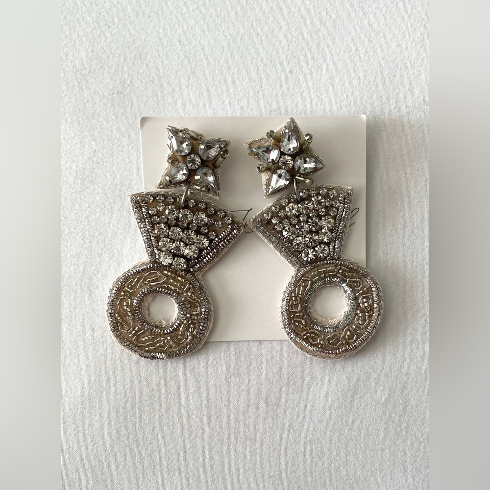 Bridal Boutique - Diamond Ring Beaded Rhinestone Earrings